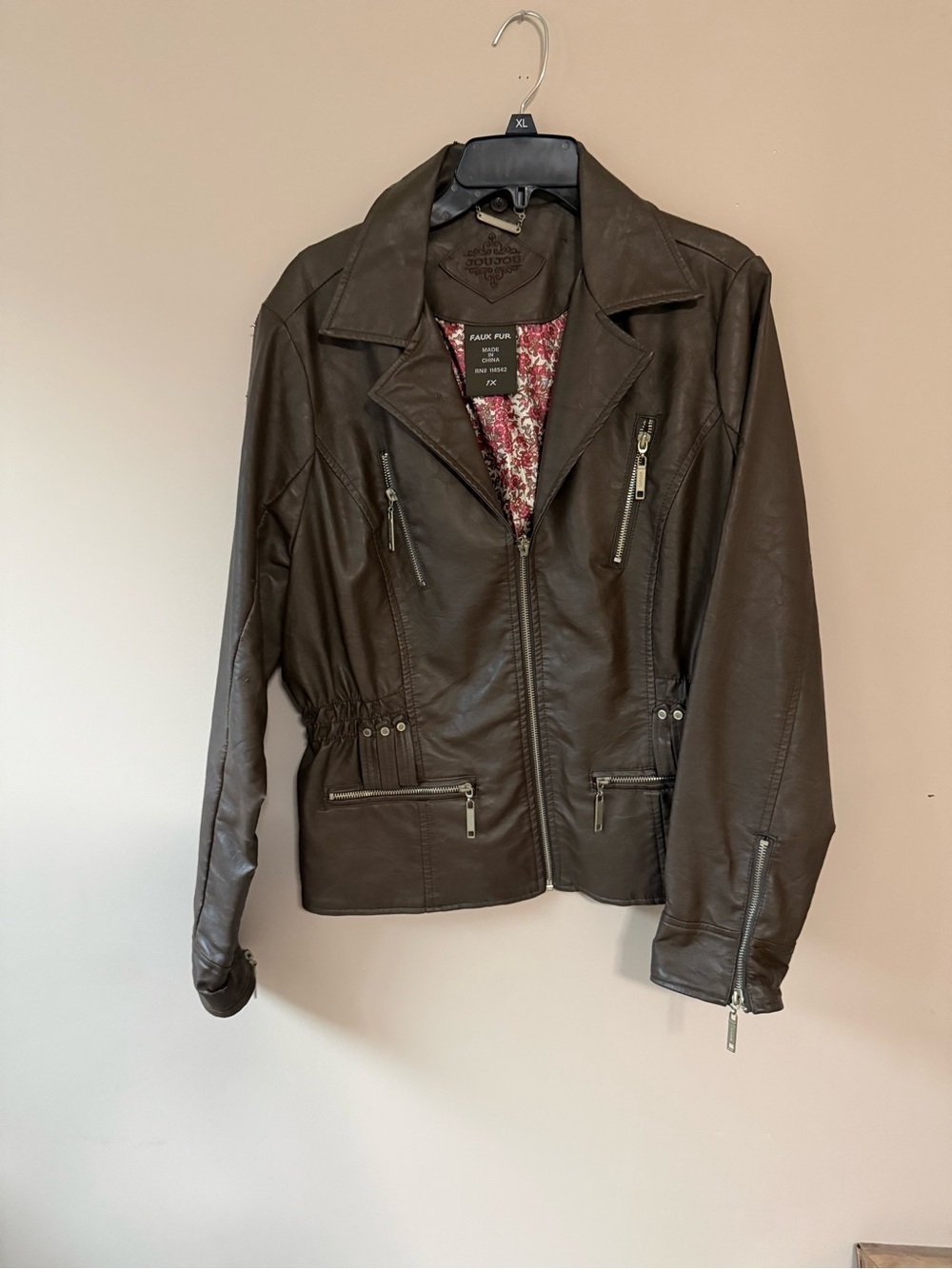 Jennifer Lopez Dark Brown Faux Leather Zip Front Jacket